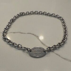 Tiffany & Co. Silver Chain Necklace with Oval Tag